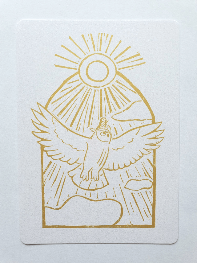 Flying Owl Gold Postcard