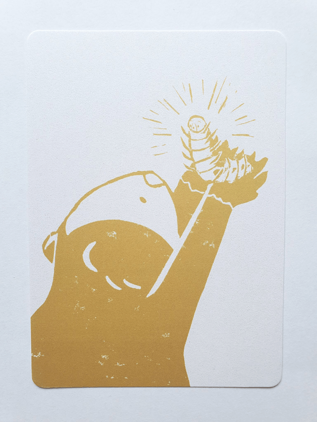 Beaver and Caterpillar Gold Postcard
