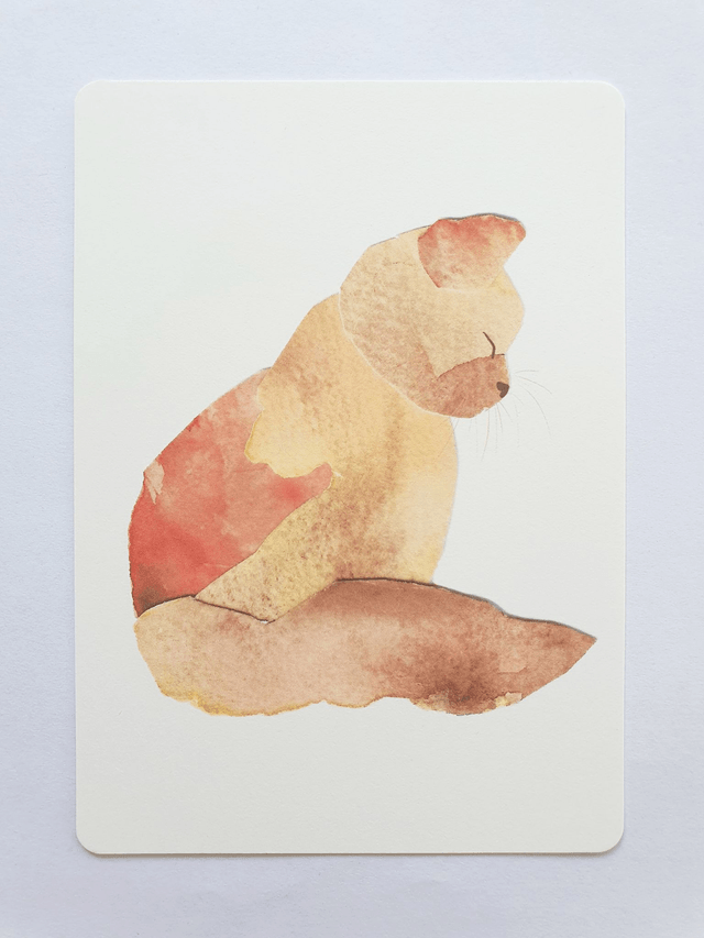 Mindful Cat Watercolour Collage Postcard