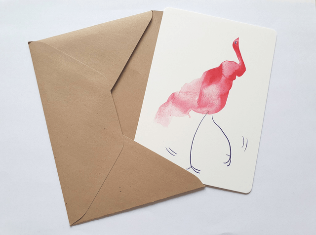 Pink Bird Watercolour Collage Postcard