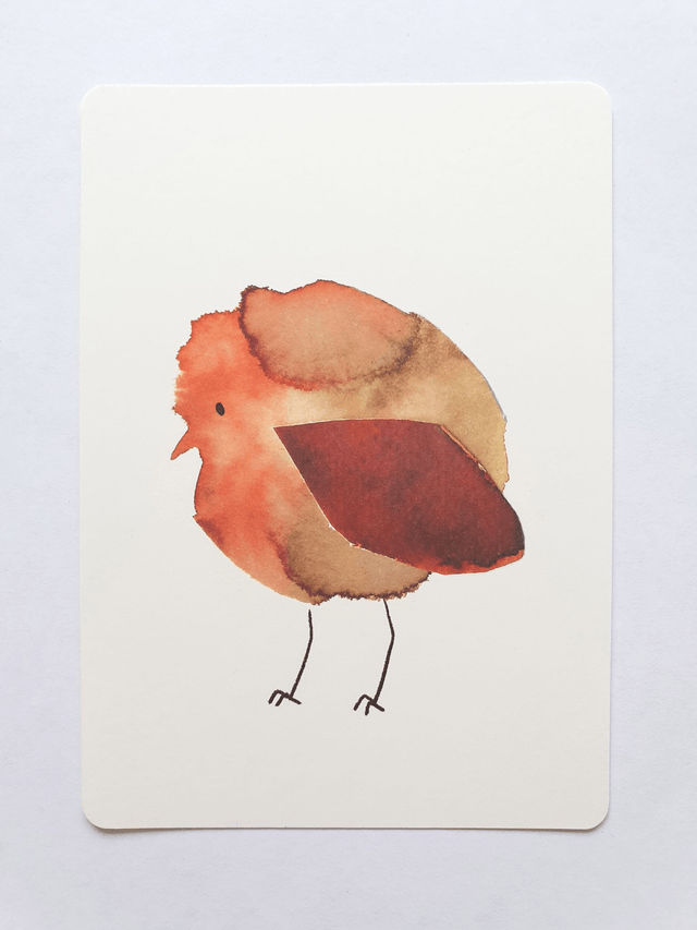 Brown Bird Watercolour Collage Postcard