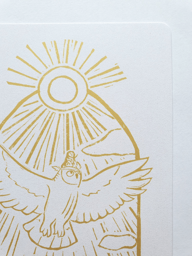Flying Owl Gold Postcard