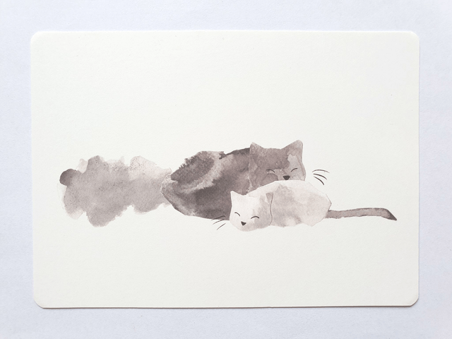 Sleepy Cats Watercolour Collage Postcard