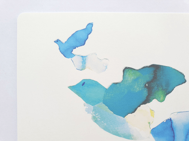 Two Birds Watercolour Collage Postcard