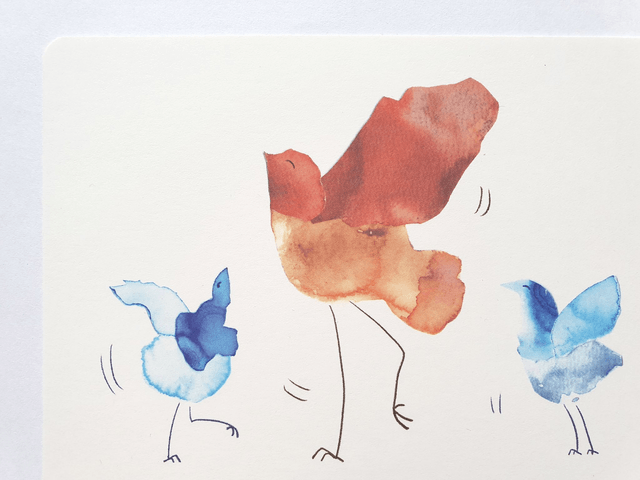 Happy Dancing Birds Watercolour Collage Postcard