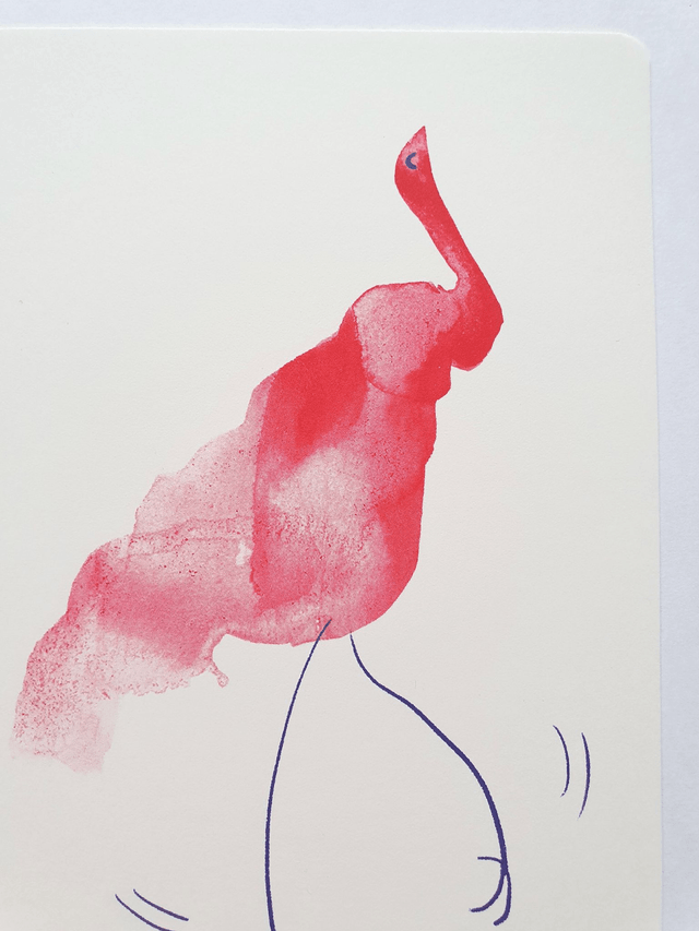 Pink Bird Watercolour Collage Postcard