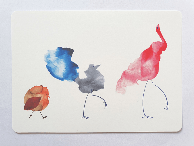 Bird Parade Watercolour Collage Postcard 