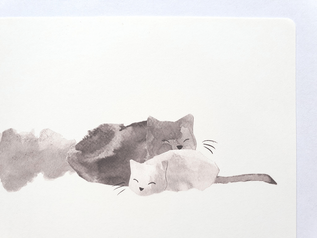 Sleepy Cats Watercolour Collage Postcard