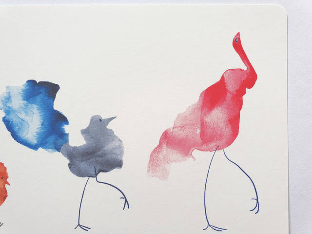 Bird Parade Watercolour Collage Postcard 