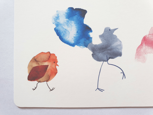 Bird Parade Watercolour Collage Postcard 