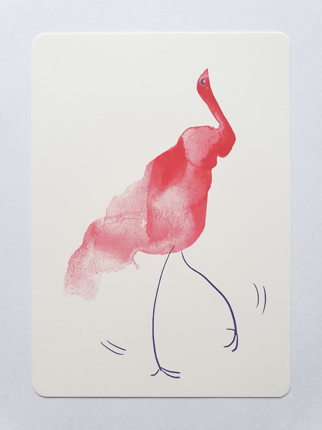 Pink Bird Watercolour Collage Postcard