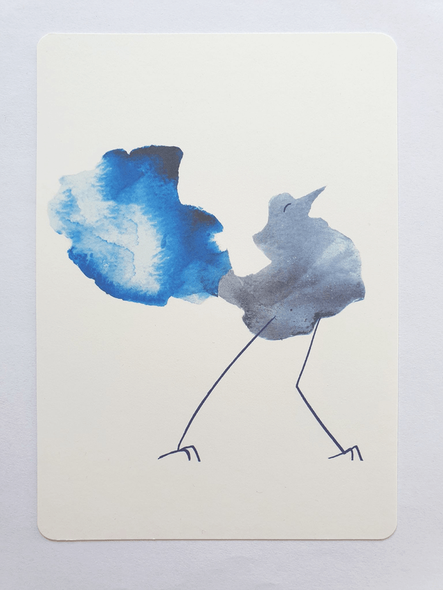 Blue Bird Watercolour Collage Postcard