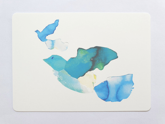 Two Birds Watercolour Collage Postcard