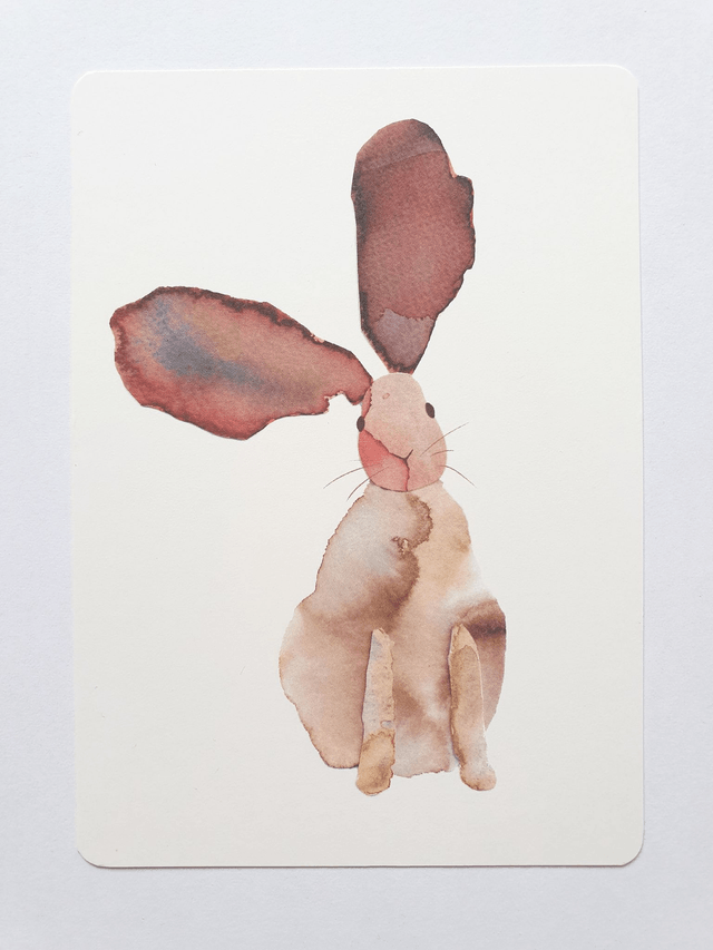 Brown Hare Watercolour Collage Postcard