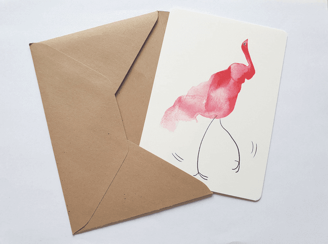 Pink Bird Watercolour Collage Postcard