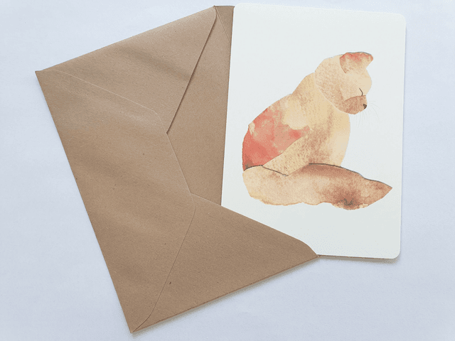 Mindful Cat Watercolour Collage Postcard