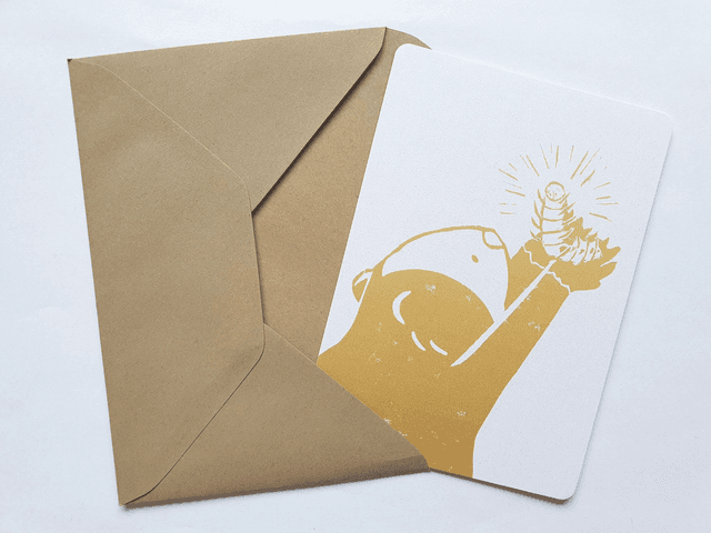 Beaver and Caterpillar Gold Postcard