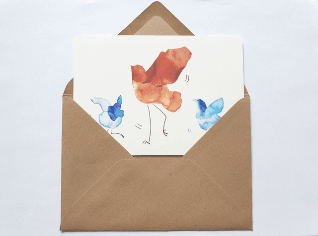Happy Dancing Birds Watercolour Collage Postcard